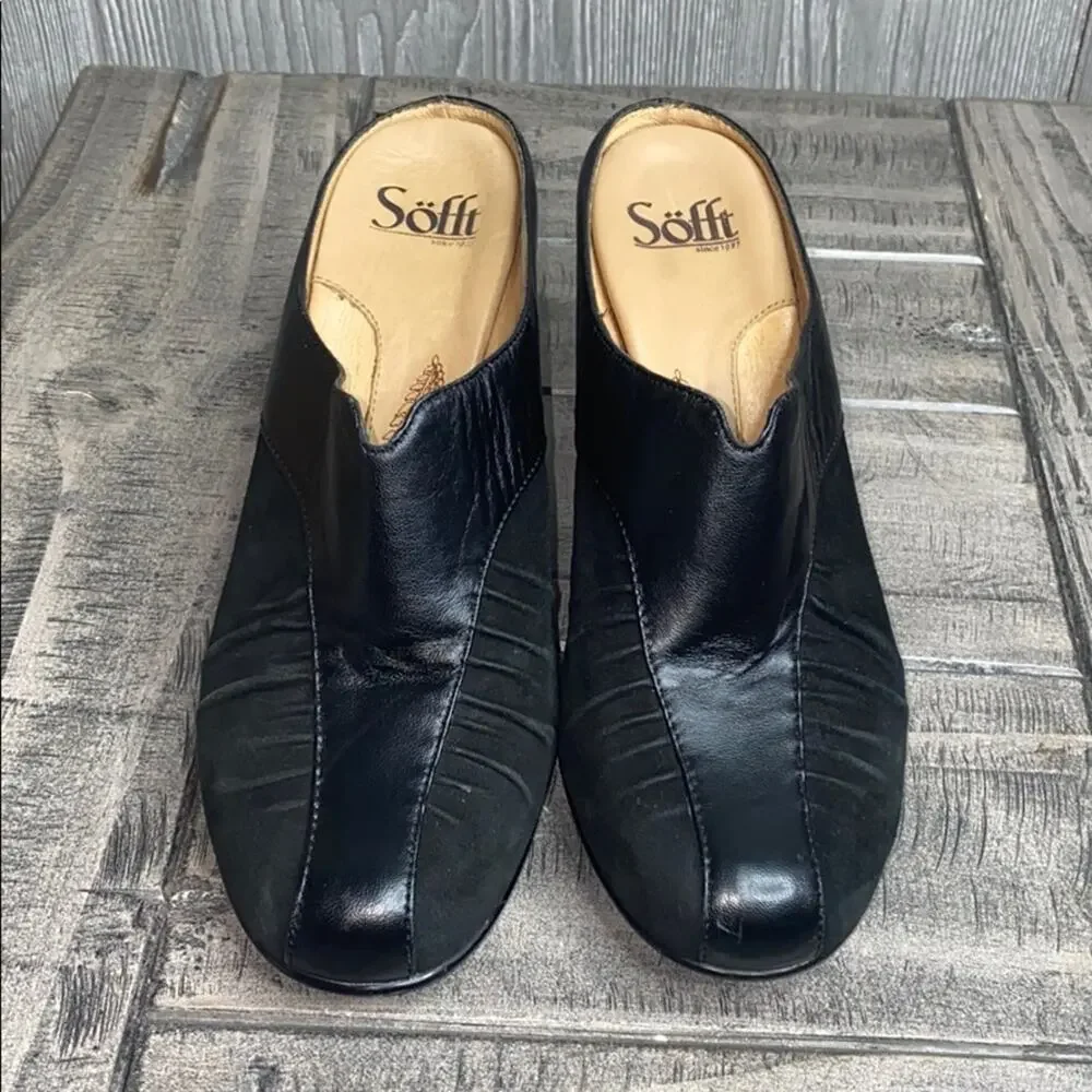 Sofft Pleated Leather Suede Slip On Heels 8M
